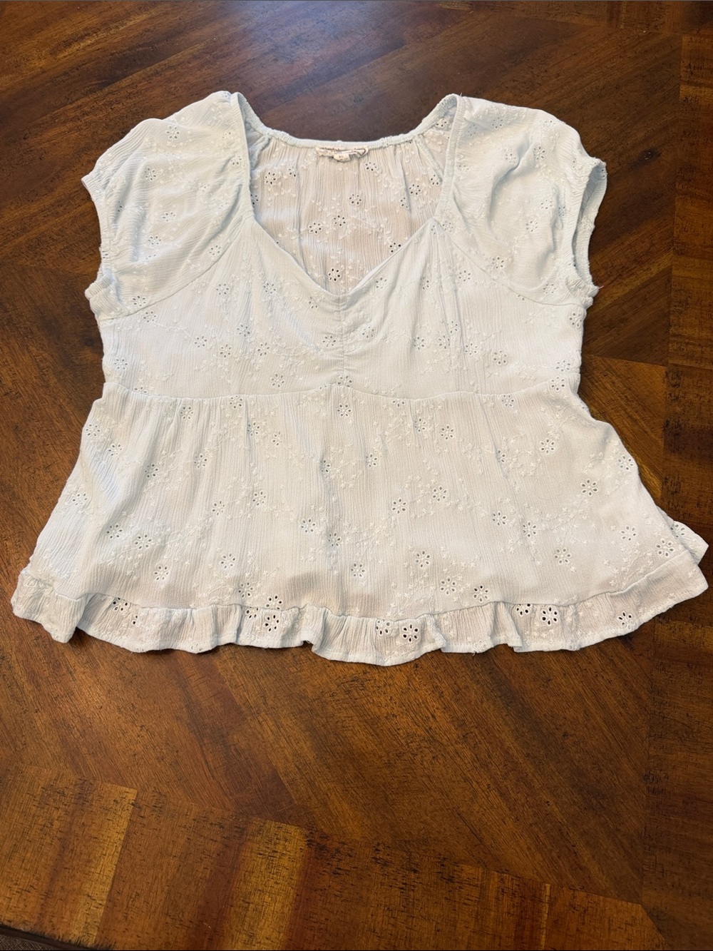 Hippie Rose light blue Eyelet V-Neck Peplum Blouse